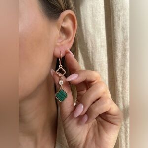 Tahari Elegant Gold Tone & Green Clover Dangle Earrings